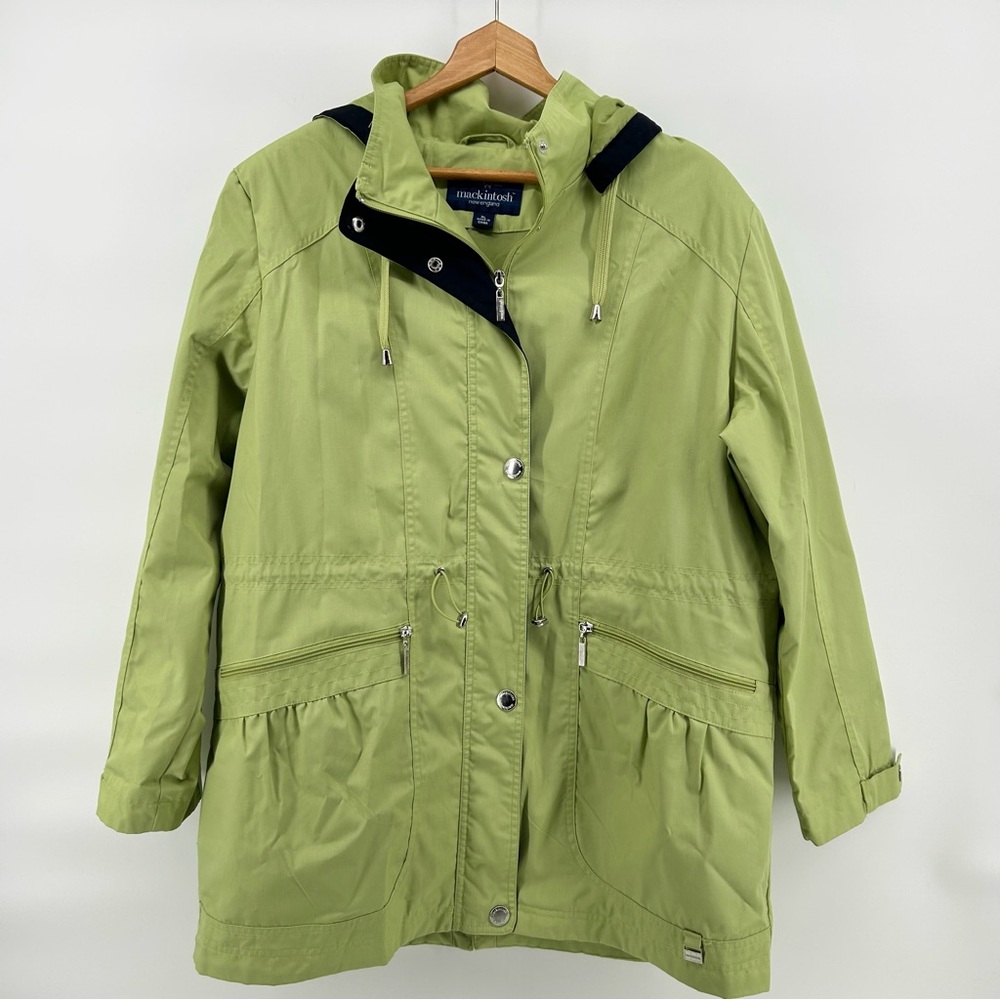 Mackintosh Womens XL Green Raincoat Removable Hood Waterproof Jacket